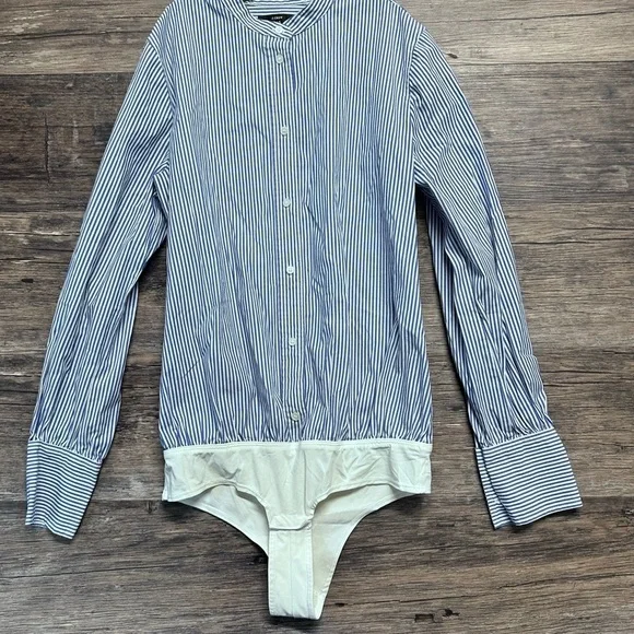 J. Crew Blue Striped Button down Women’s Bodysuit - Picture 1 of 7
